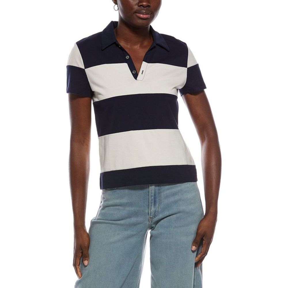 Madewell Womens  Pieced Squid Polo Shirt, Navy